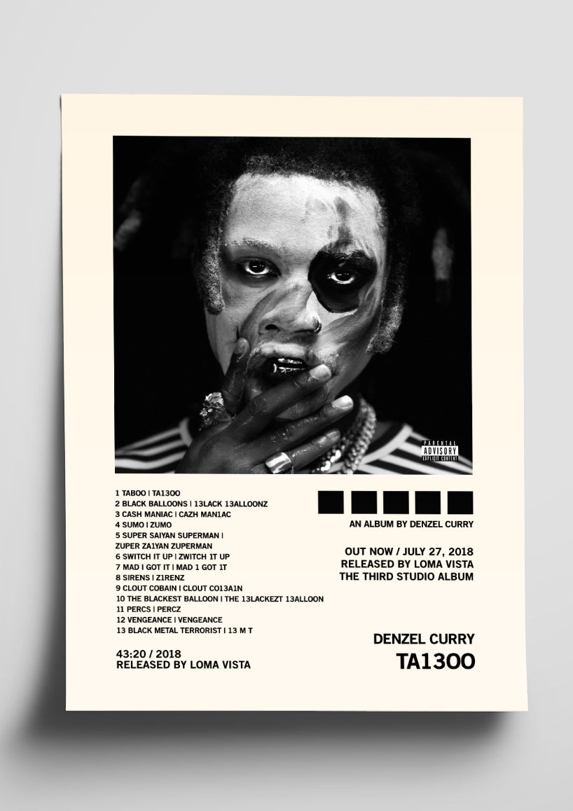 Denzel Curry 'TA13OO' Album Art Tracklist Poster