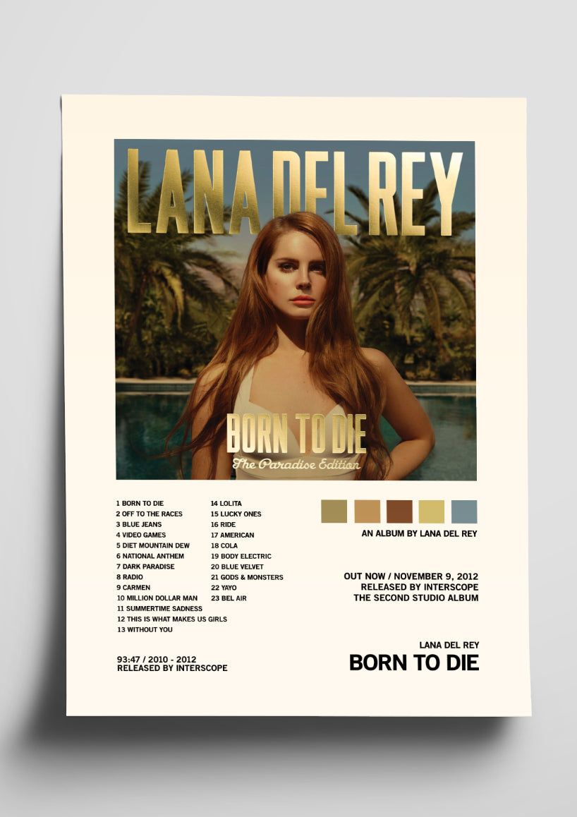 Lana Del Rey 'Born To Die' Paradise Edition Album Tracklist Poster – The  Indie Planet