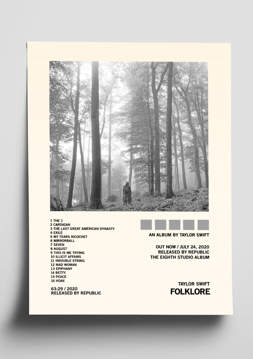 Taylor Swift 'Folklore' Album Art Tracklist Poster