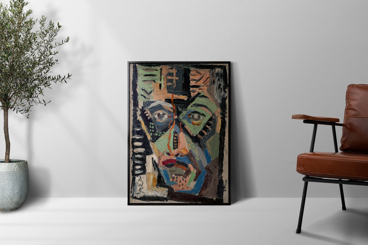 Mans Face Vintage Abstract Painting Poster Print