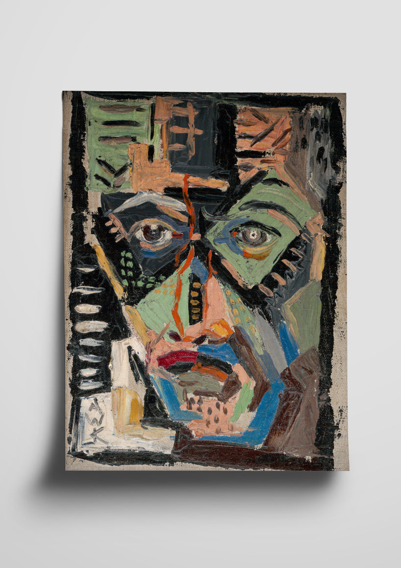 Mans Face Vintage Abstract Painting Poster Print