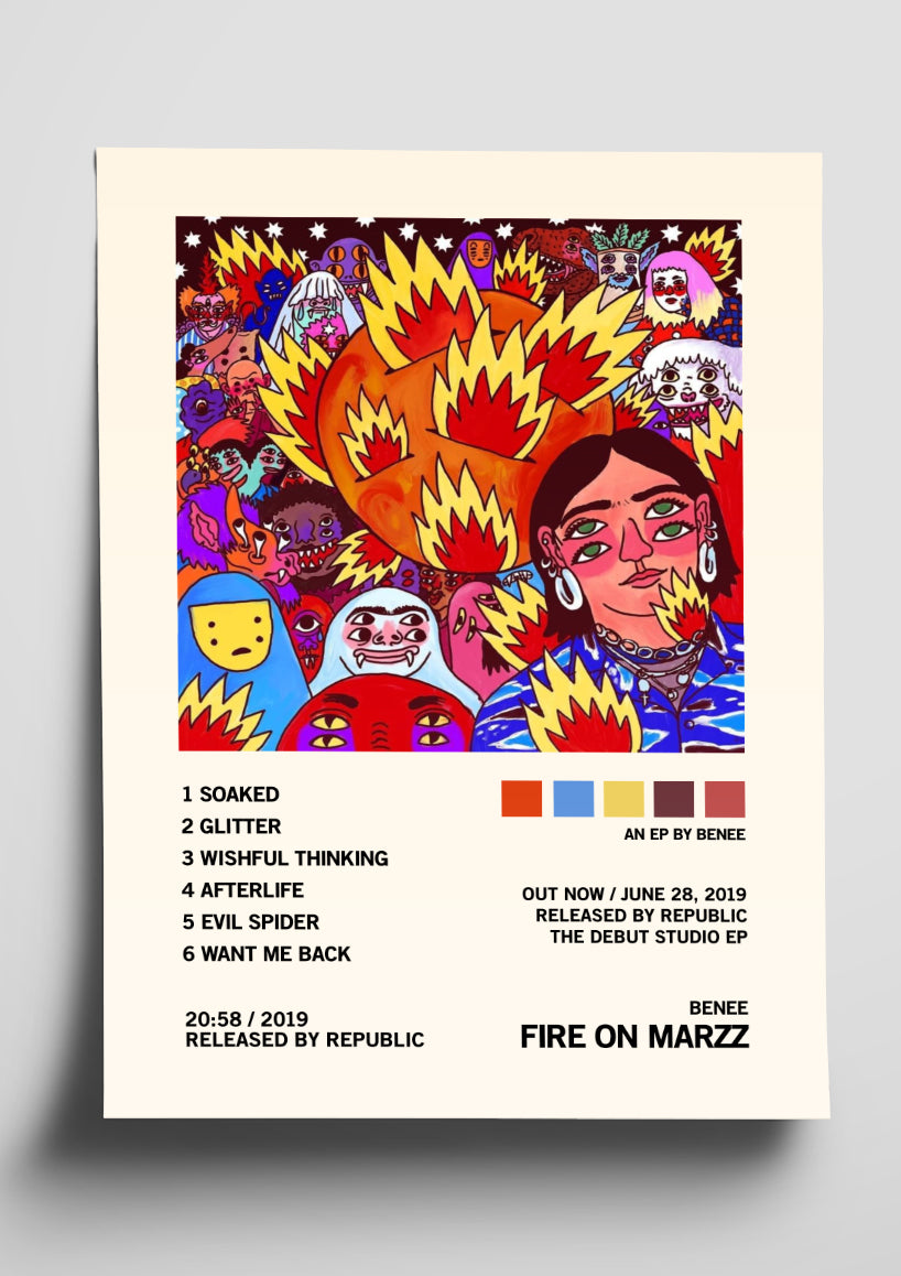 BENEE 'FIRE ON MARZZ' Album Art Tracklist Poster