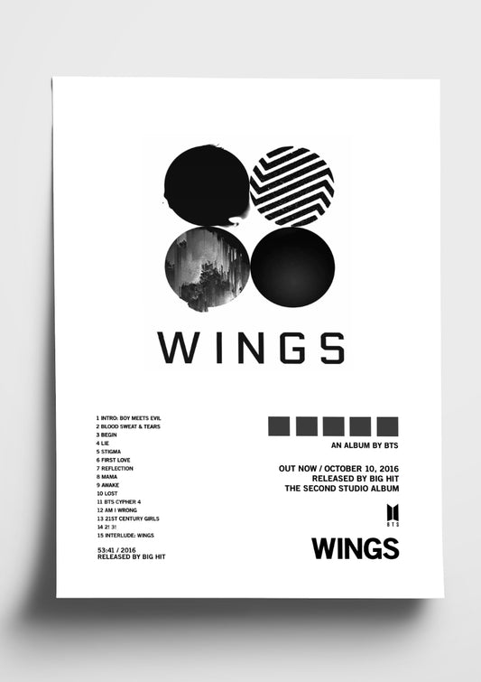 BTS 'Wings' Album Art Tracklist Poster