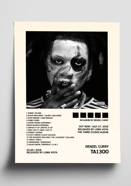 Denzel Curry 'TA13OO' Album Art Tracklist Poster