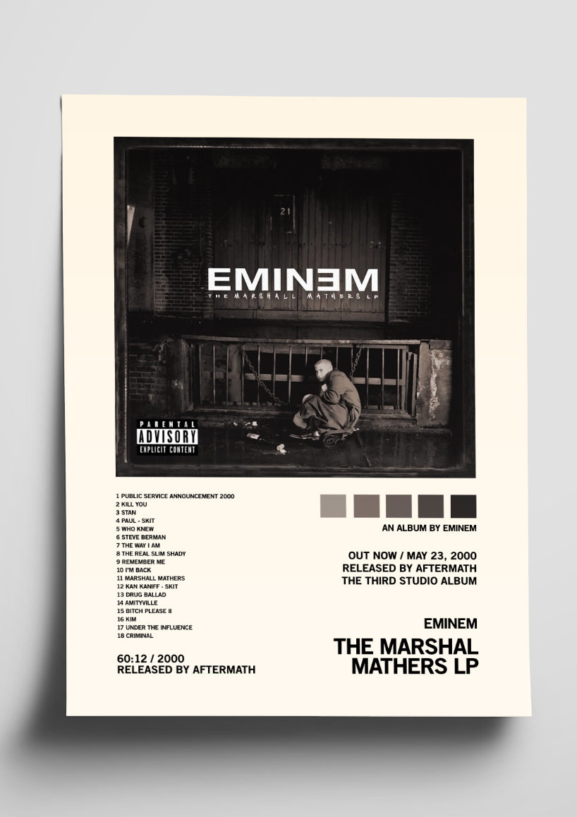 Eminem 'The Marshal Mathers LP' Album Art Tracklist Poster
