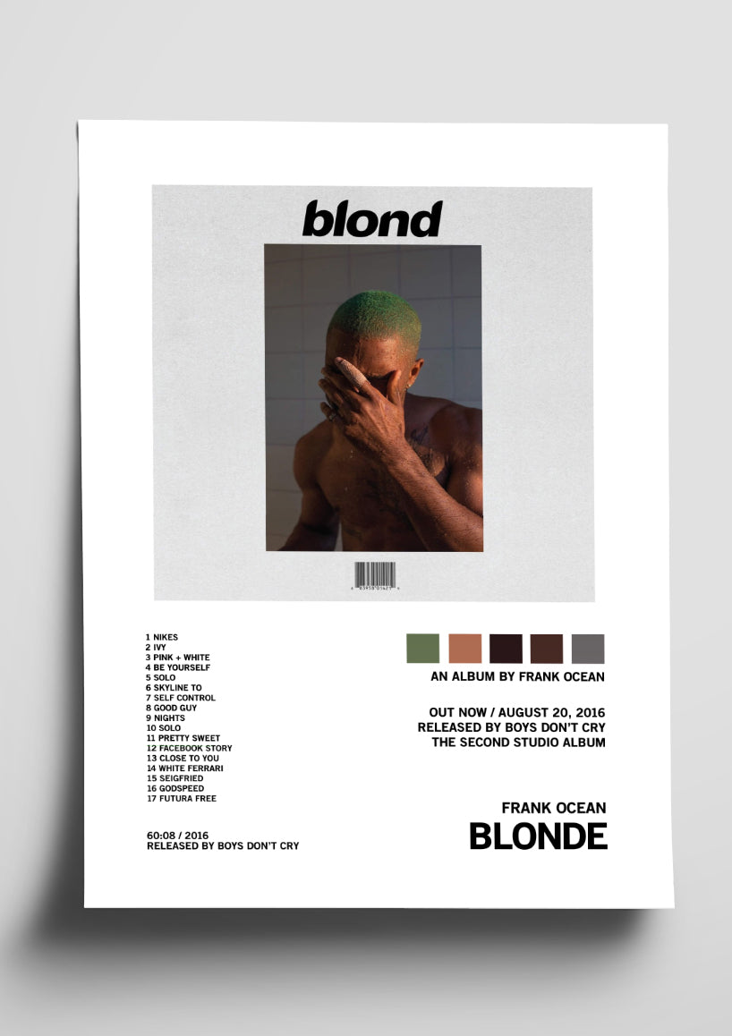 Frank Ocean 'Blonde' Album Tracklist Poster