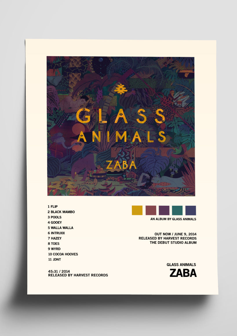 Glass Animals 'Zaba' Album Art Tracklist Poster