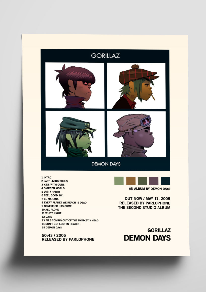 Gorillaz 'Demon Days' Album Tracklist Poster