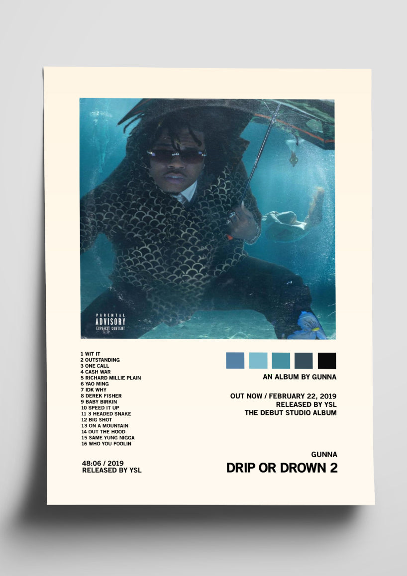 GUNNA 'DRIP OR DROWN 2' Album Art Tracklist Poster
