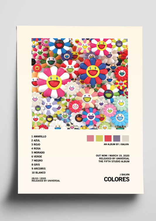 J Balvin 'COLORES' Album Art Tracklist Poster
