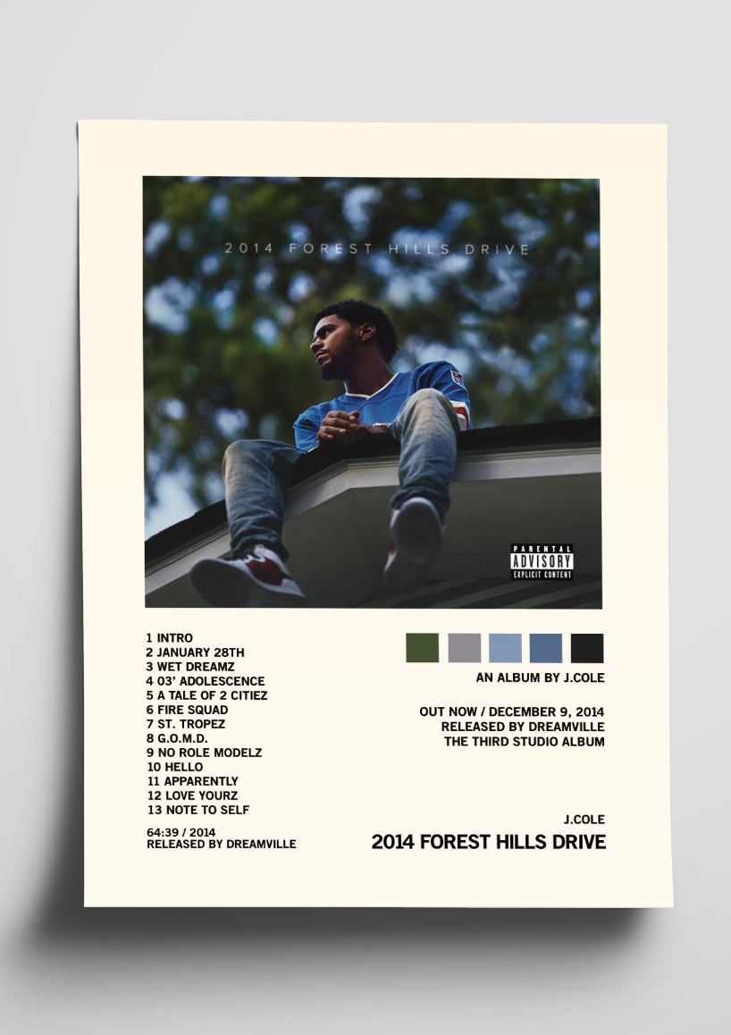 J.Cole '2014 Forest Hills Drive' Album Art Tracklist Poster