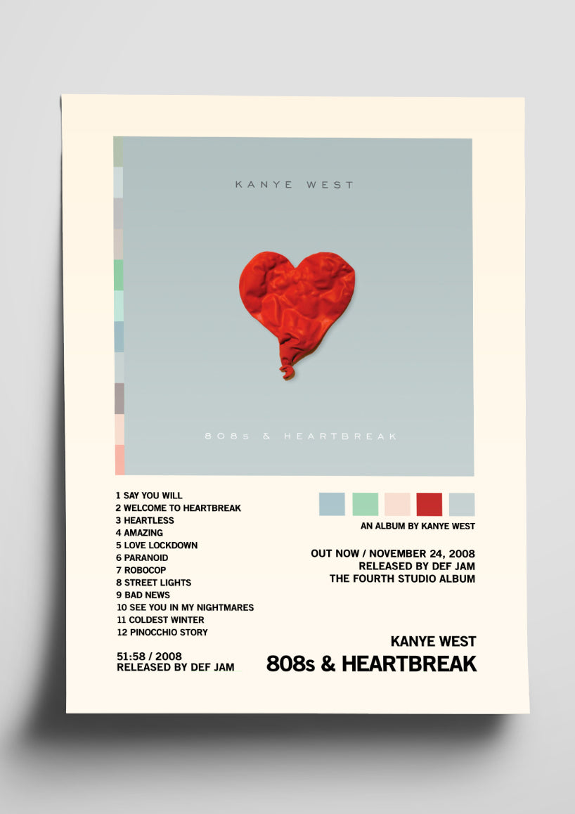 Kanye West '808's & Heartbreak' Album Art Tracklist Poster