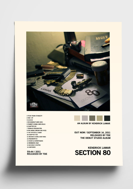 Kendrick Lamar 'Section 80' Album Art Tracklist Poster