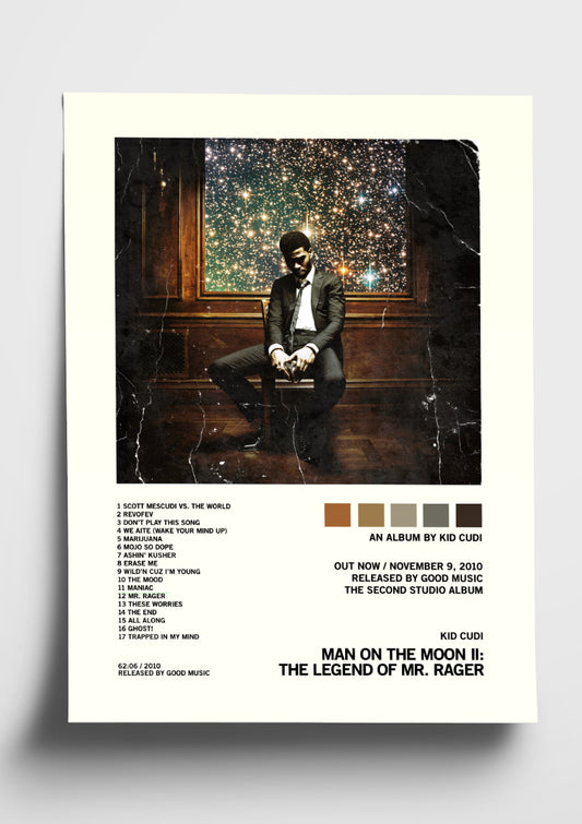 Kid Cudi 'Man On The Moon II: The Legend of Mr. Rager' Album Art Tracklist Poster