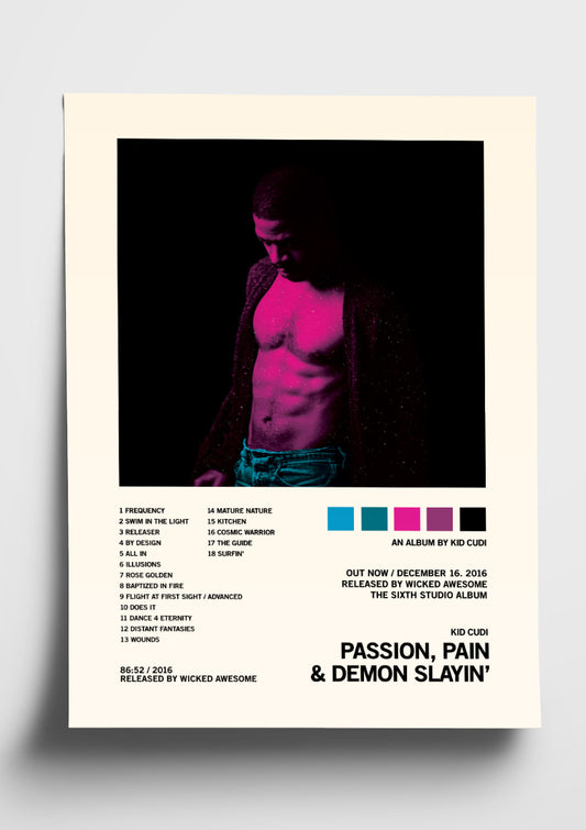 Kid Cudi 'Passion, Pain & Demon Slayin' Album Art Tracklist Poster