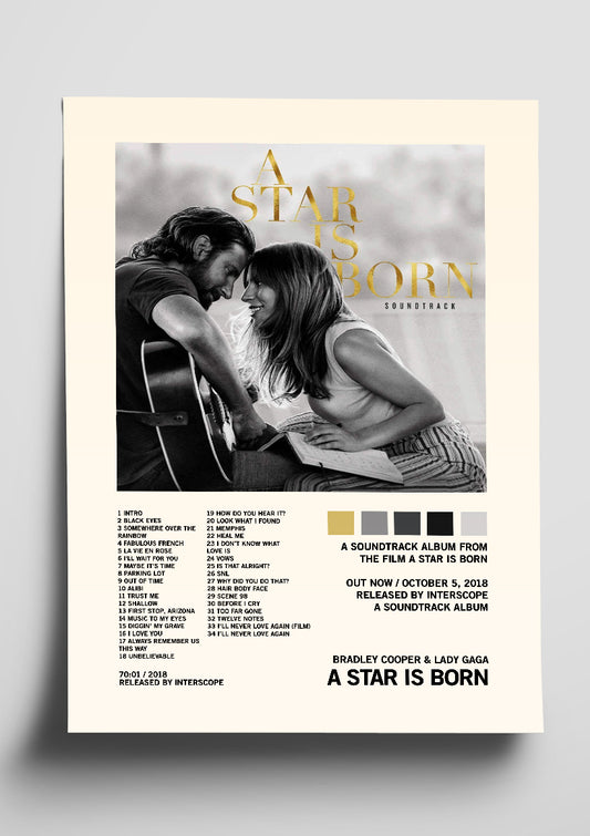 Lady Gaga & Bradley Cooper 'A Star Is Born' Soundtrack Tracklist Poster
