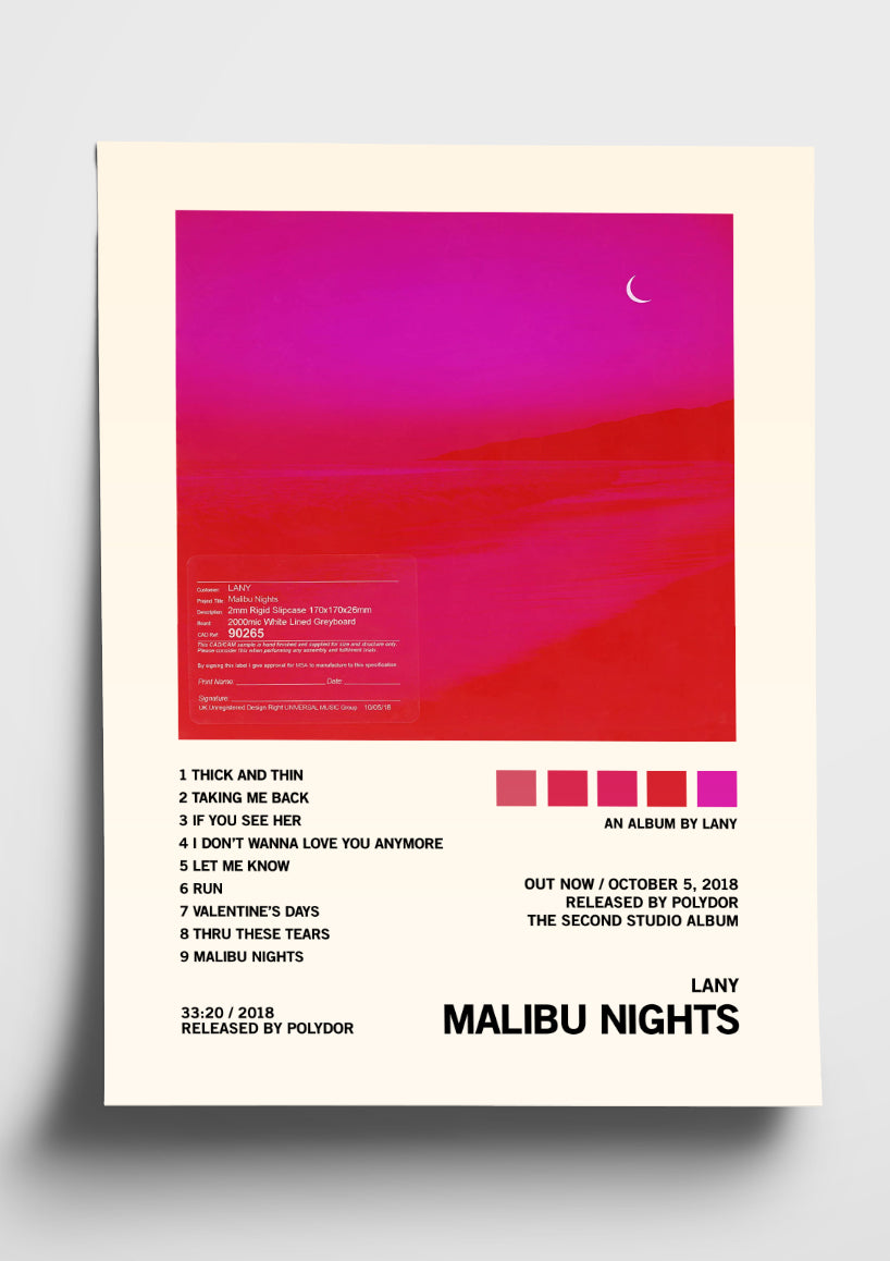 LANY 'Malibu Nights' Album Art Tracklist Poster