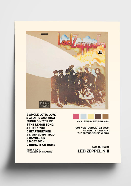 Led Zeppelin 'Led Zeppelin II' Album Art Tracklist Poster