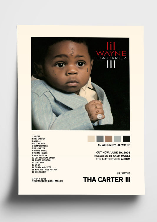 Lil Wayne 'Tha Carter III' Album Art Tracklist Poster