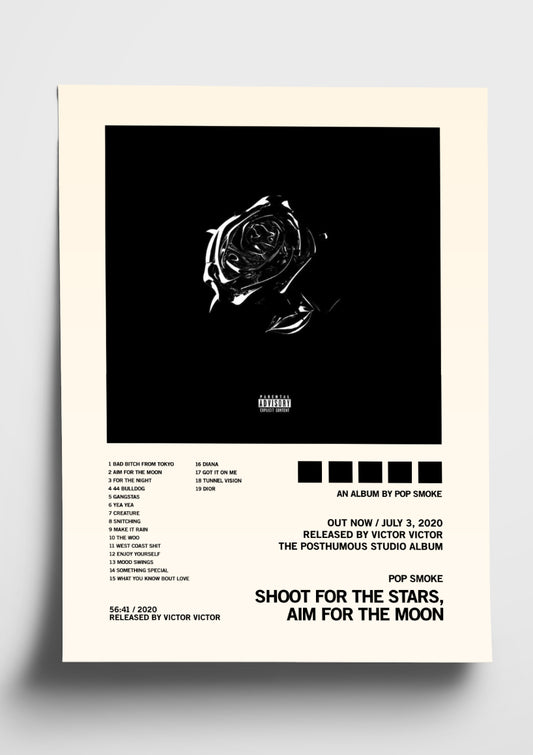 Pop Smoke 'Shoot For The Stars, Aim For The Moon' Album Art Tracklist Poster