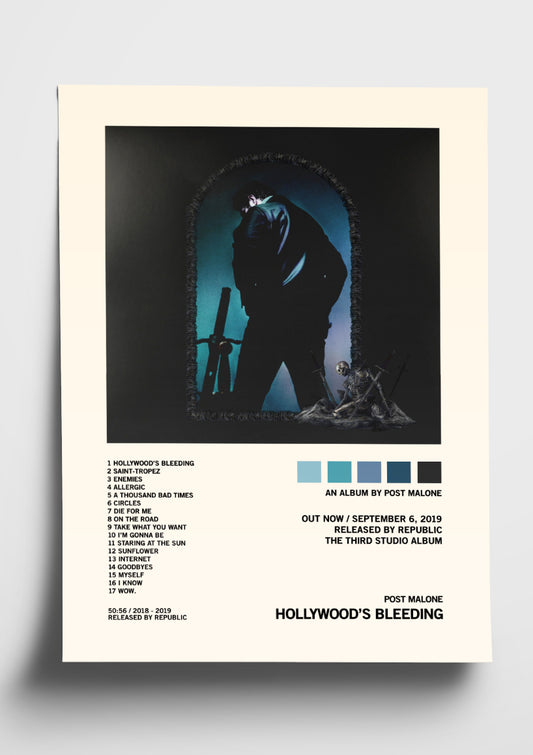 Post Malone 'Hollywood's Bleeding' Album Art Tracklist Poster