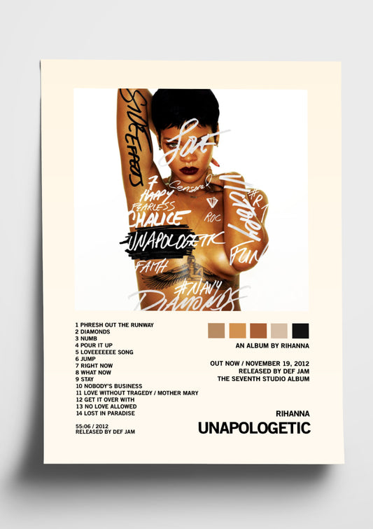 Rihanna 'Unapologetic' Album Art Tracklist Poster