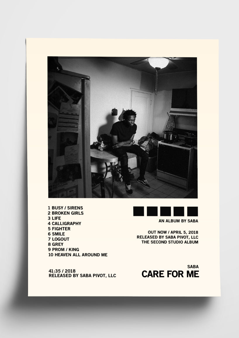 Saba Rapper Album Saba 'Care For Me' Album Art Tracklist Poster – The Indie Planet
