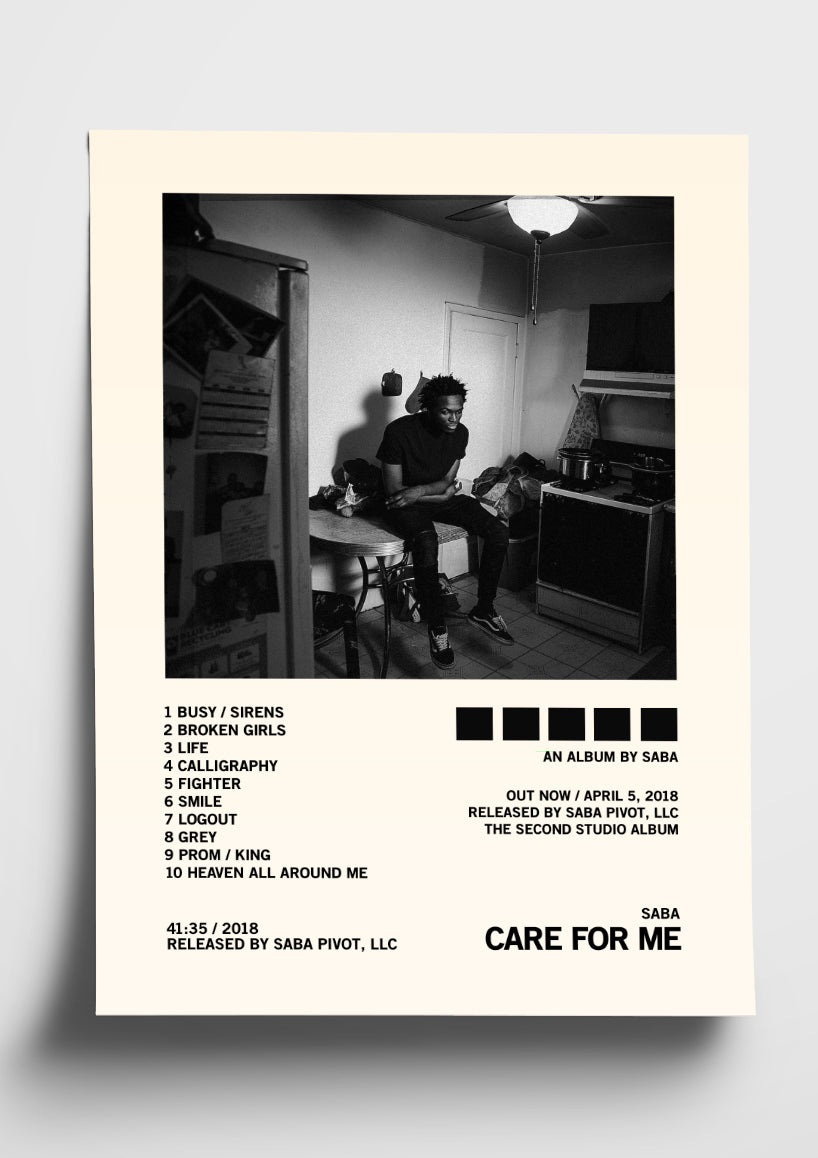 Saba 'Care For Me' Album Art Tracklist Poster
