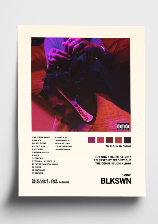 Smino 'blkswn' Album Art Tracklist Poster