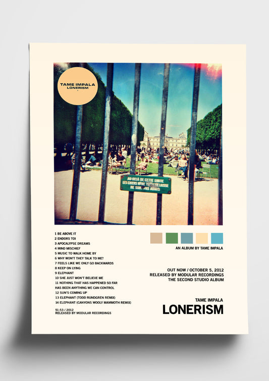 Tame Impala 'Lonerism' Album Art Tracklist Poster