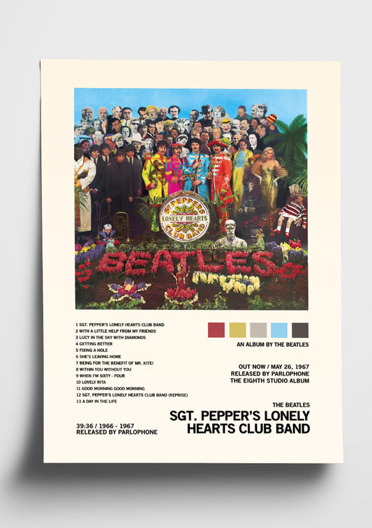 The Beatles 'Sgt. Pepper's Lonely Hearts Club Band' Album Art Tracklist Poster