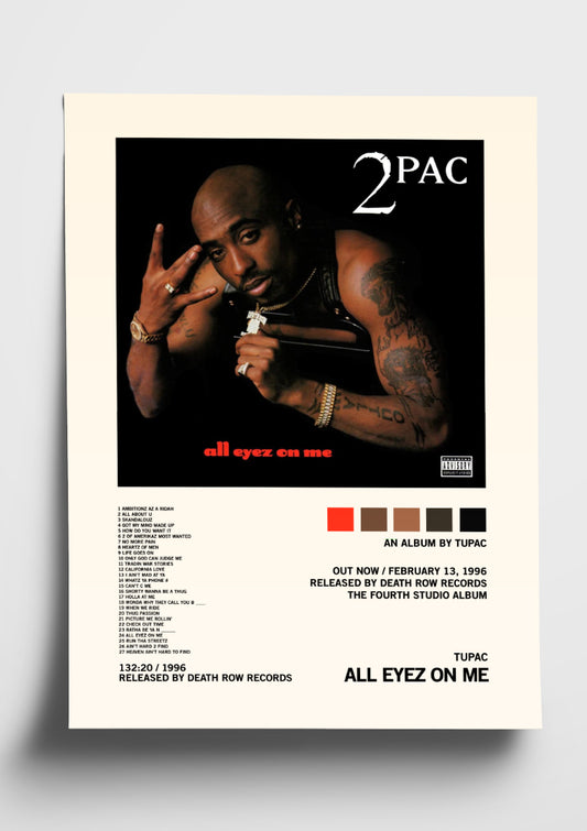 Tupac 'All Eyez On Me' Album Art Tracklist Poster