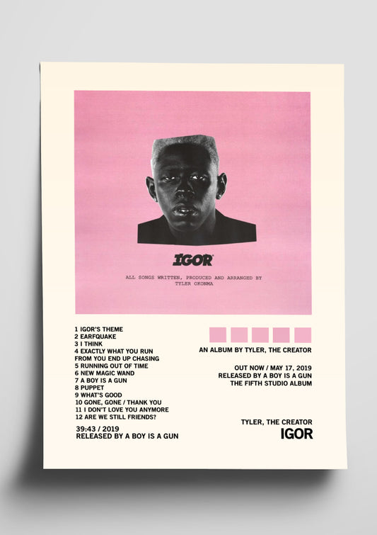 Tyler, the Creator 'IGOR' Album Art Tracklist Poster